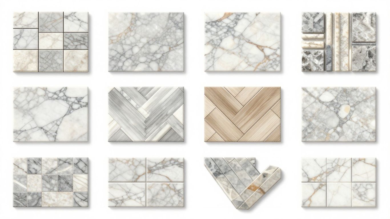 Marble tile layout designs sketch with various patterns.