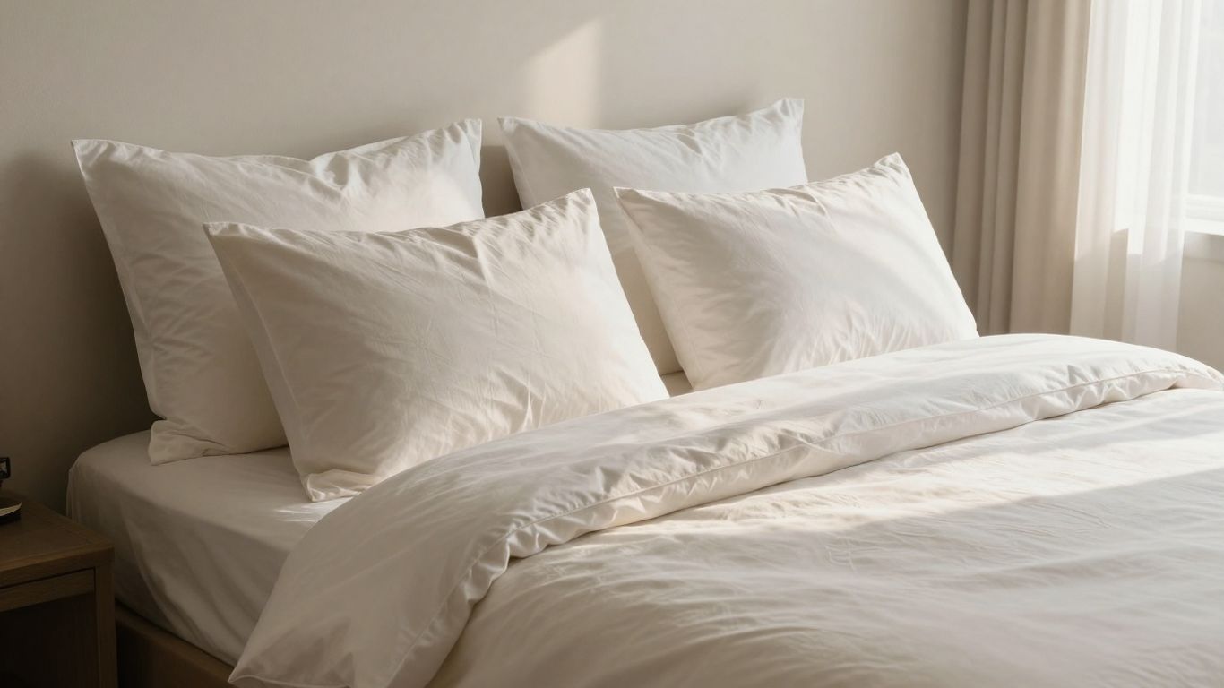 Plush hotel pillows on a neatly made bed.