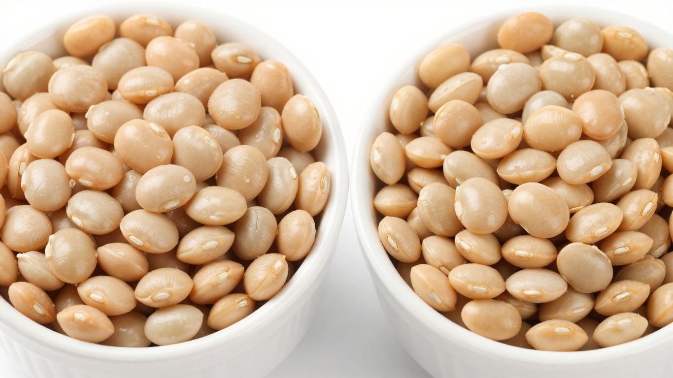 Dried and soaked beans in bowls