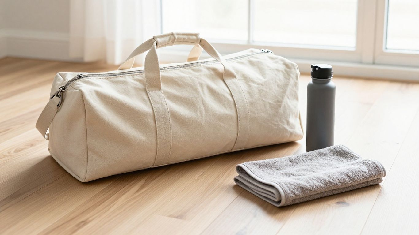 Foldable yoga mat beside travel gear