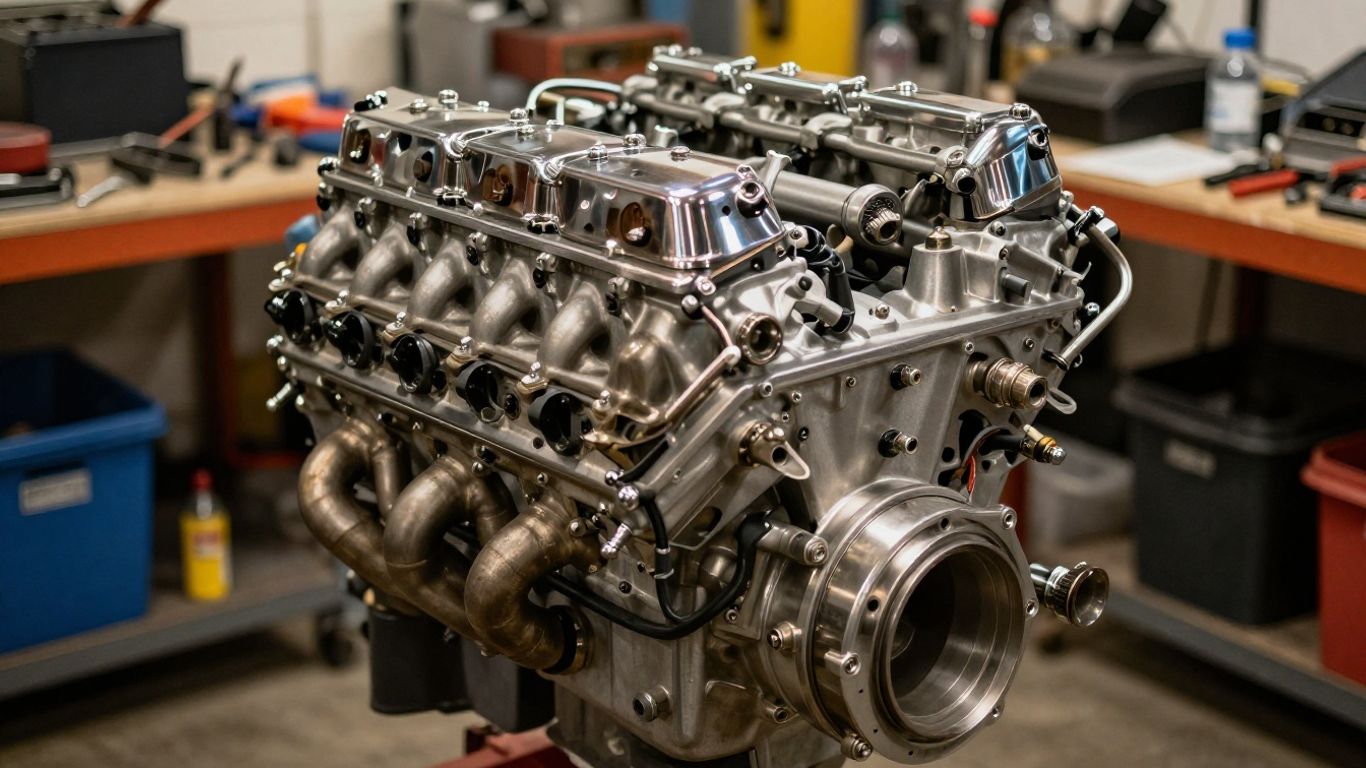 Performance engine on workshop stand