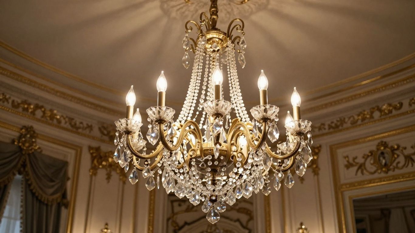 Elegant French antique chandelier in a luxurious room.