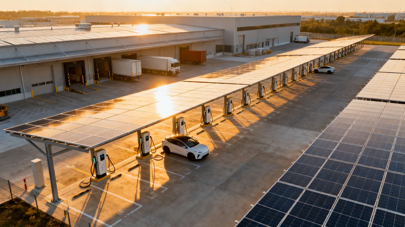 Panneaux photovoltaïques sur un site industriel moderne