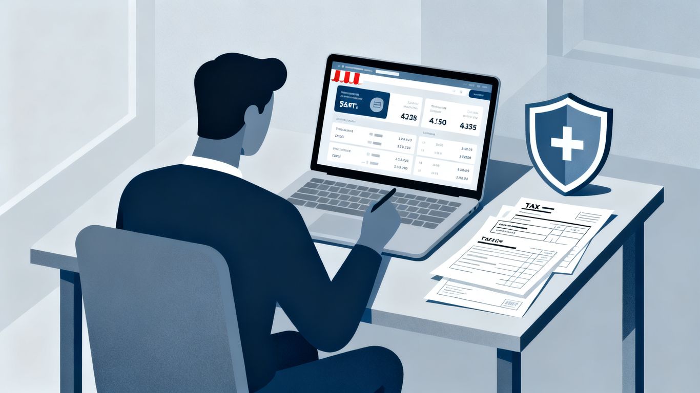 Onlinehändler prüft digitale Zahlungsunterlagen am Laptop