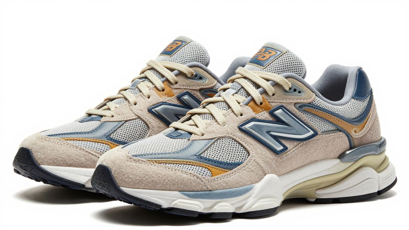 Noul New Balance 9060 în prim plan, detaliat.