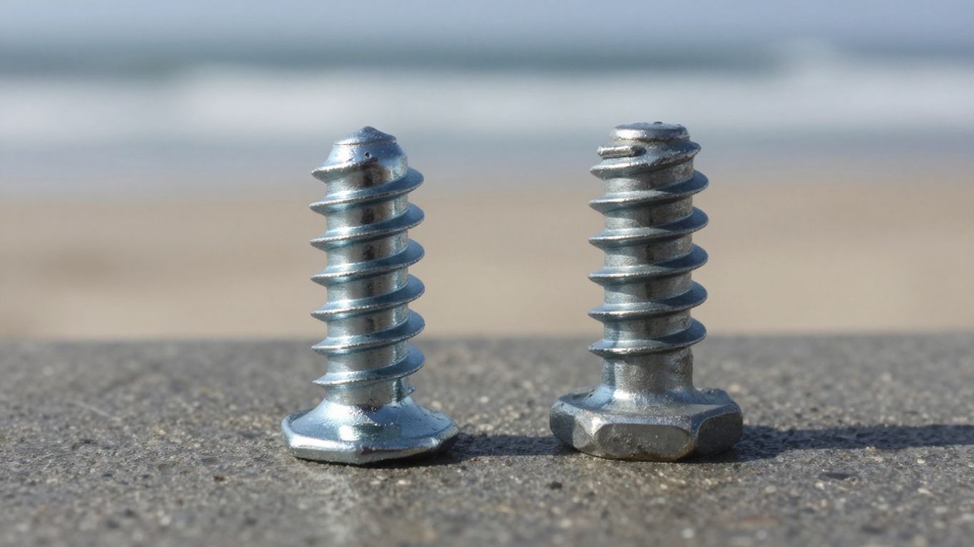 Stainless steel and galvanised fasteners side-by-side.
