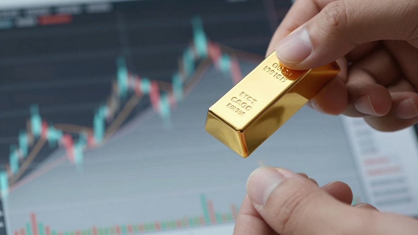 一只金色的手握着一根金条，画面模糊。