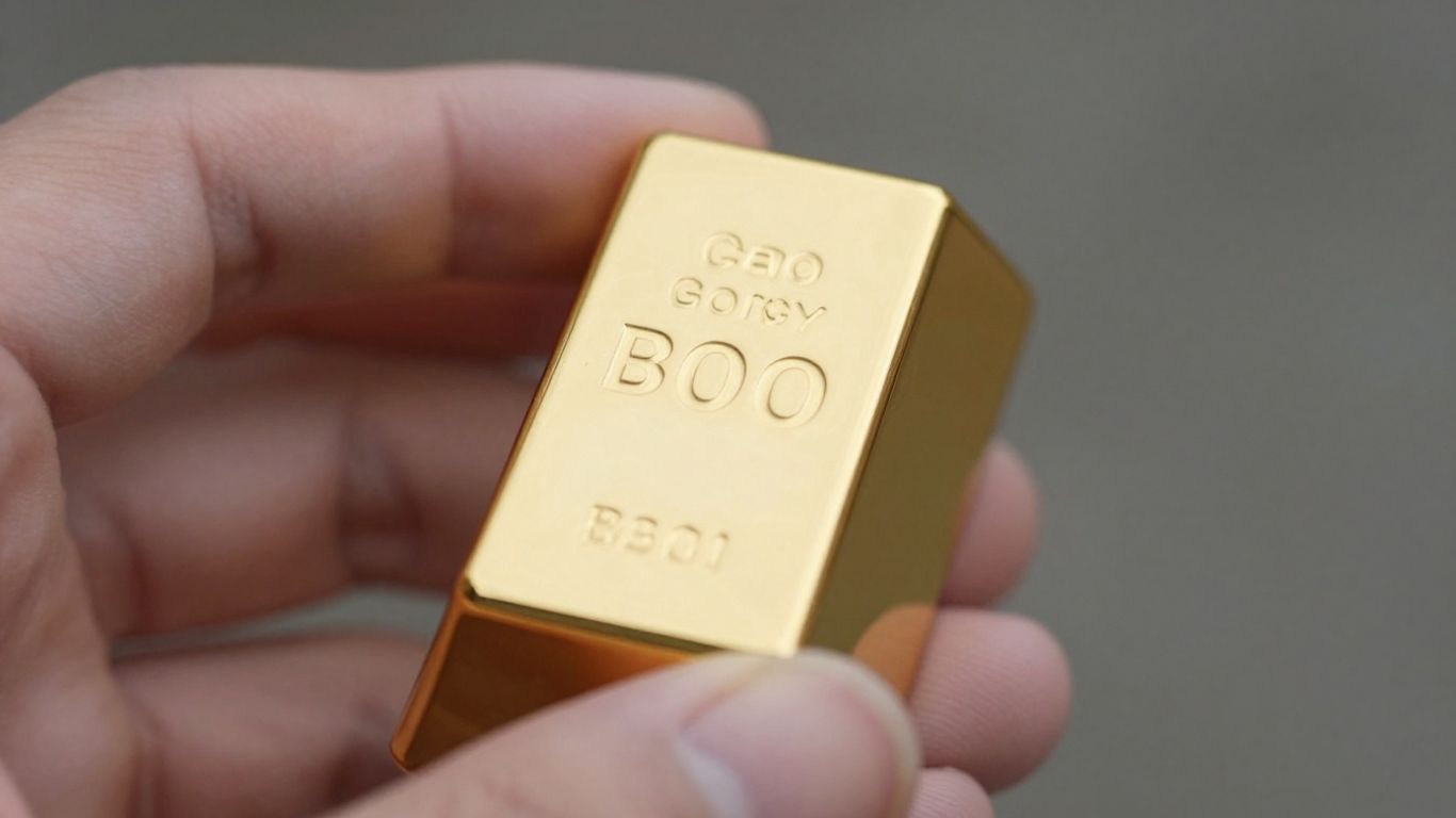 Main d'or tenant une barre d'or