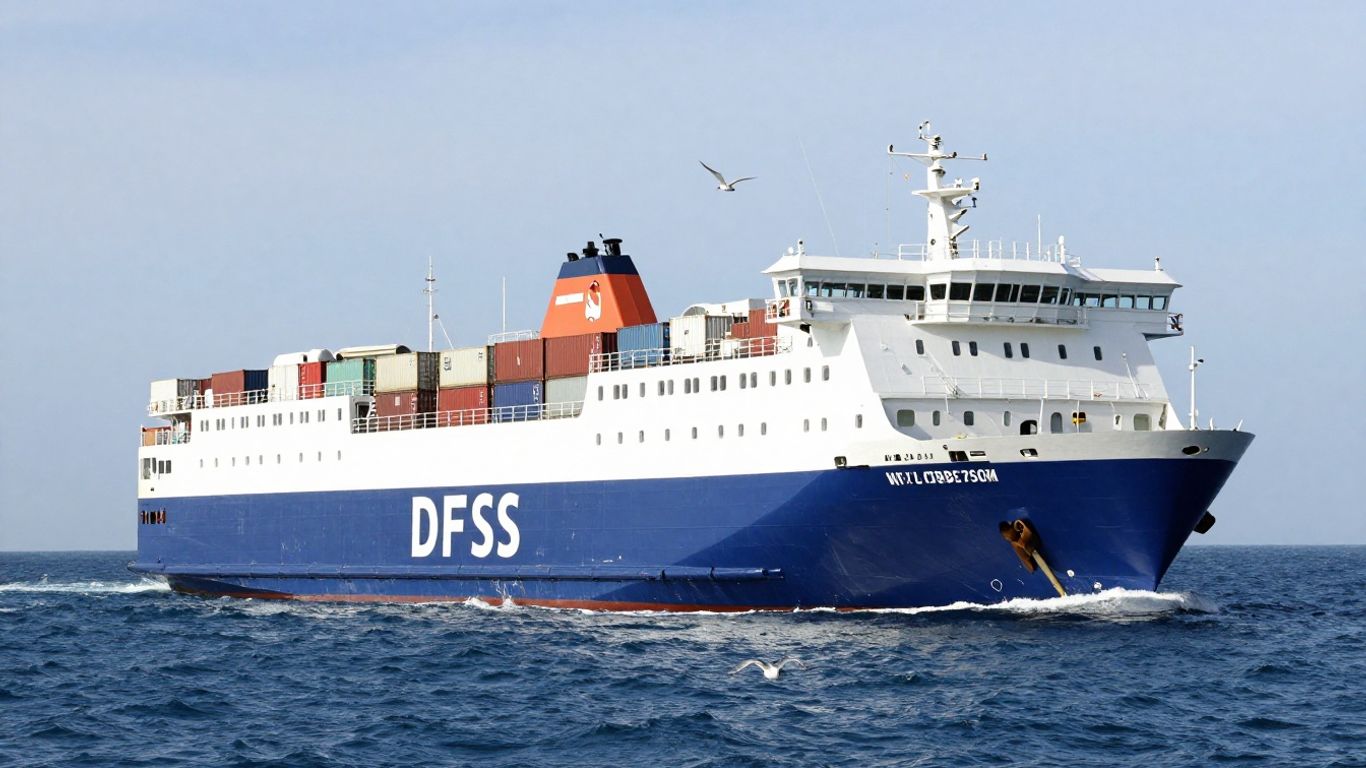 DFDS freight ferry sailing on the sea.