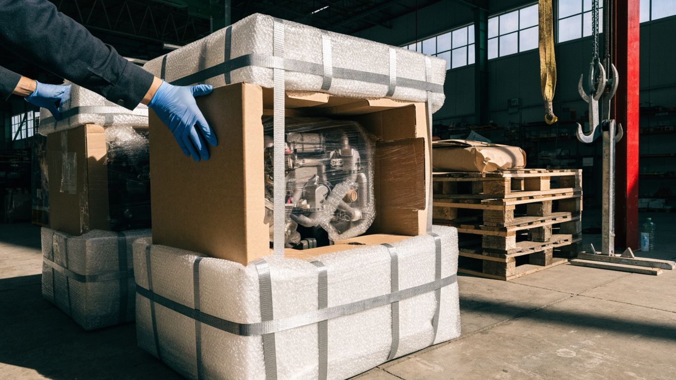 Freight preparation for an engine part shipment