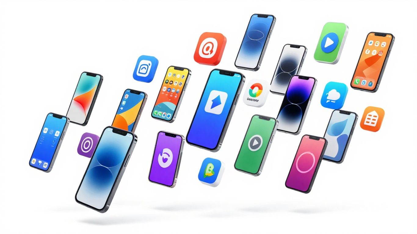 Ícones de aplicativos populares crescendo em um smartphone.