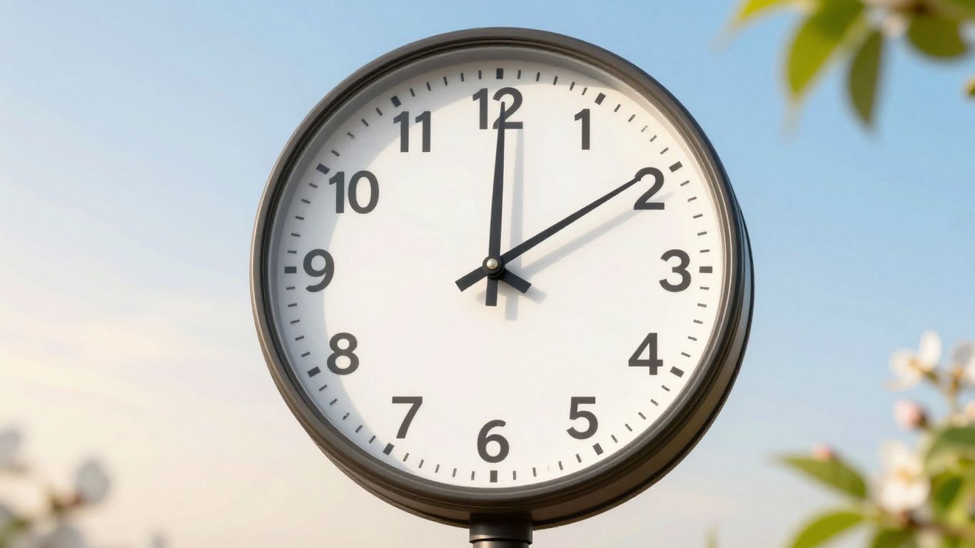 Clock hands moving forward during spring daylight saving time.