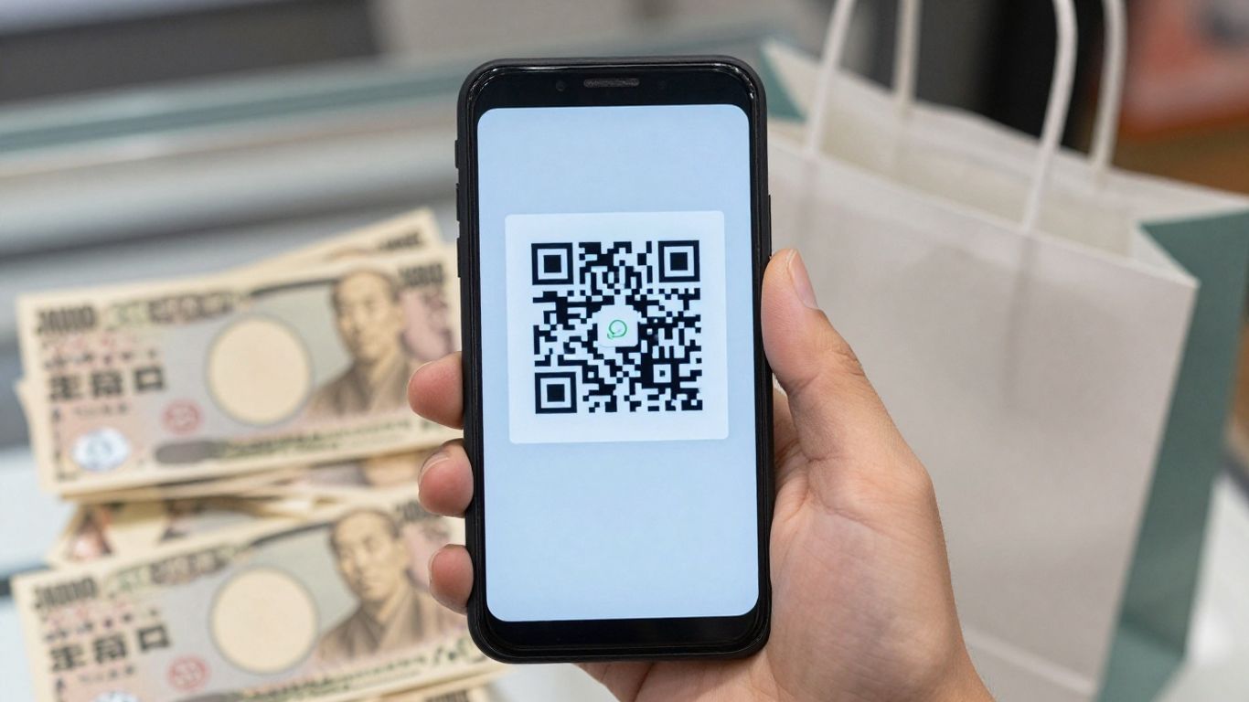Smartphone displaying QR code for tax-free shopping in Japan.