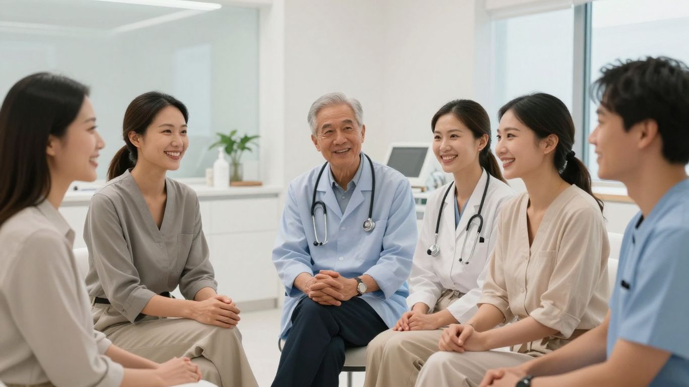 Diverse American people in a modern medspa setting.