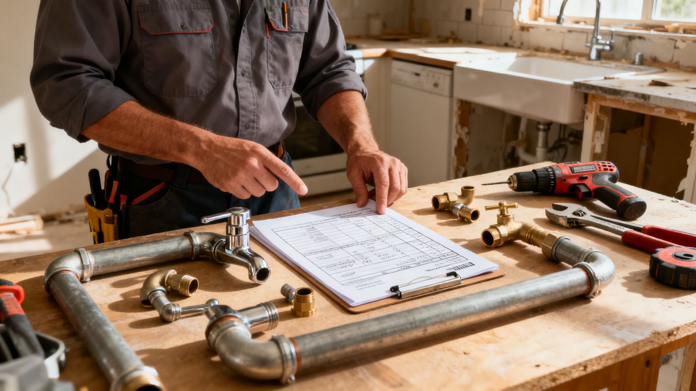 Plumber reviewing installation costs and materials