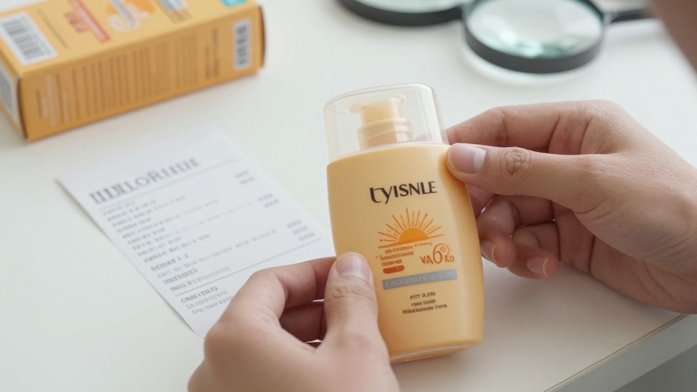Sunscreen bottle inspected beside a retail receipt