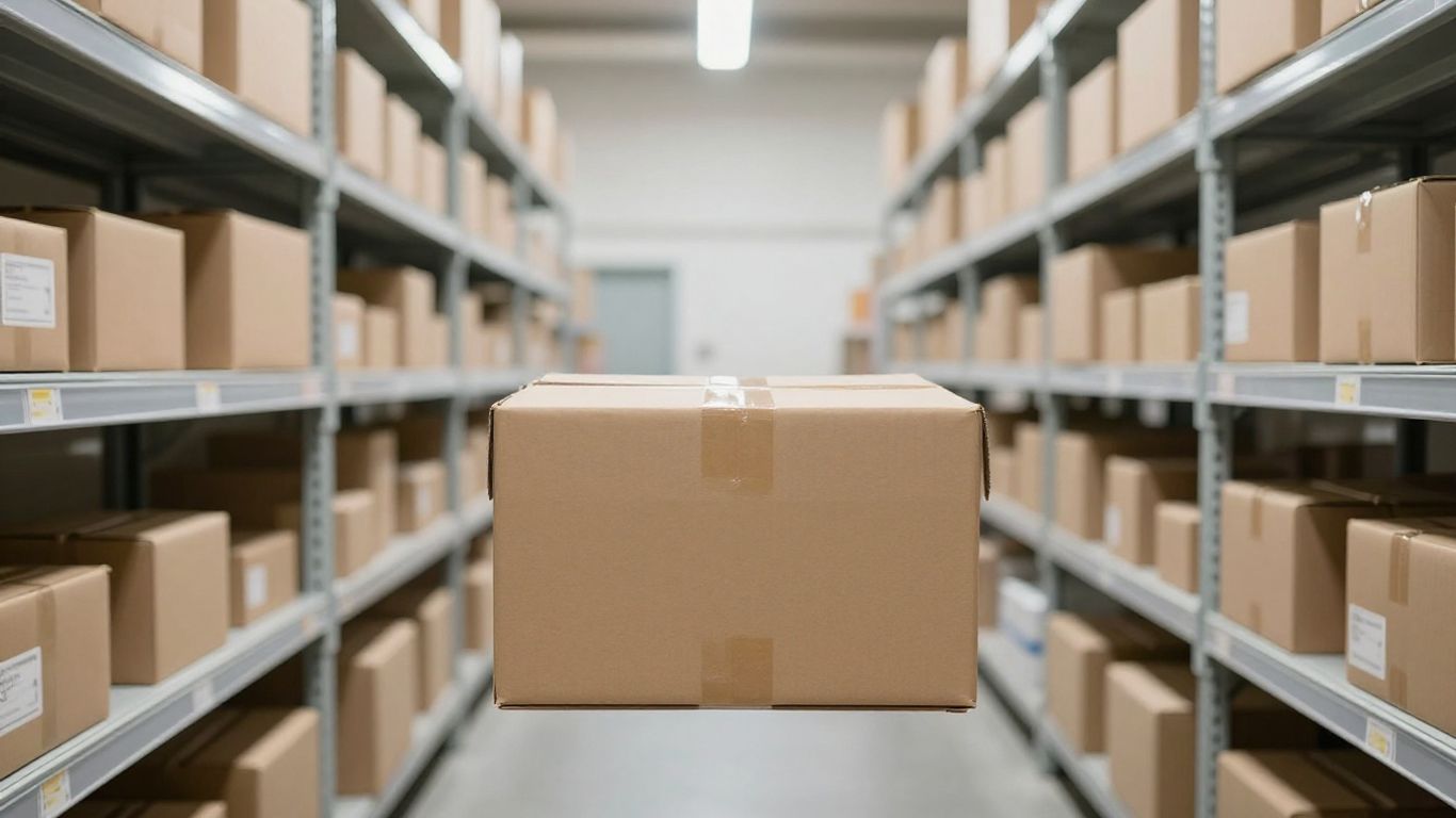 A clean organized warehouse with shipping boxes