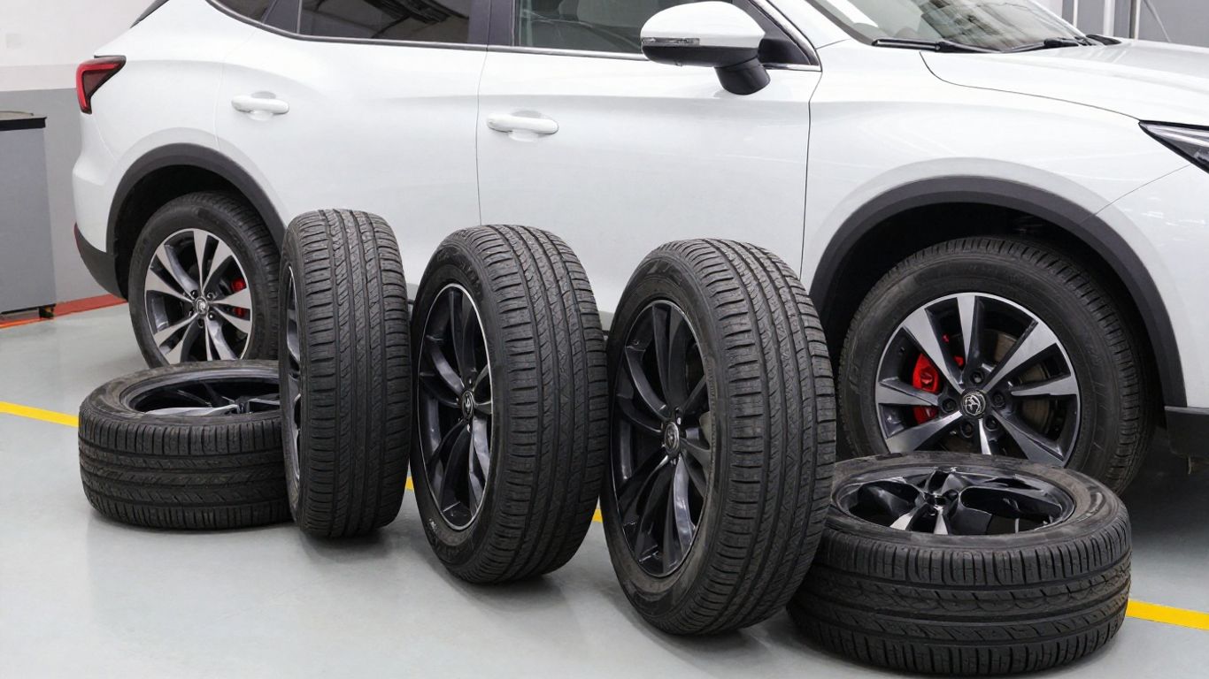 Electric MG parked beside freshly fitted tires