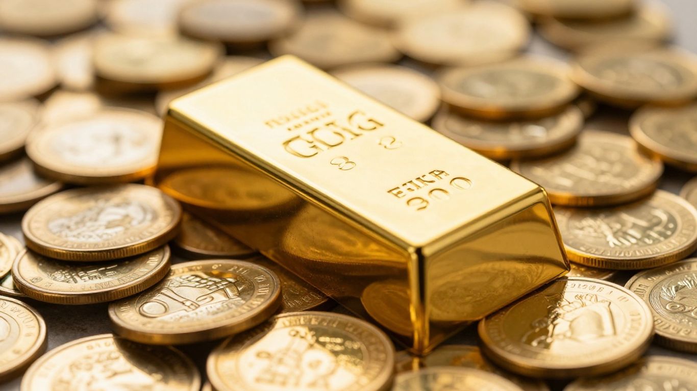 Lingots et pièces d'or brillants.