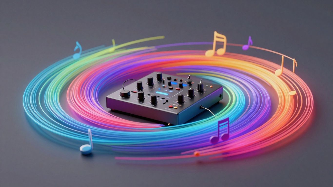 Abstract musical notes and sound waves