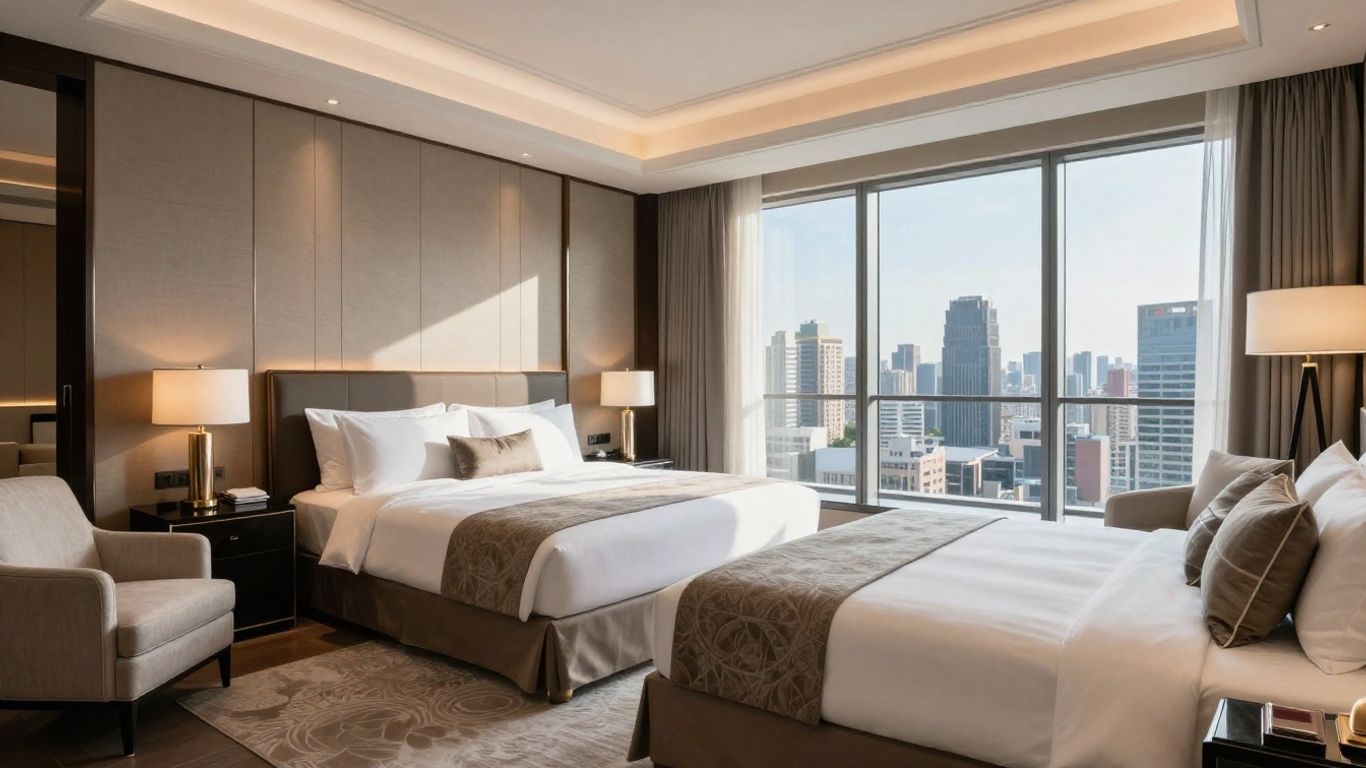 Luxury hotel suite with city view