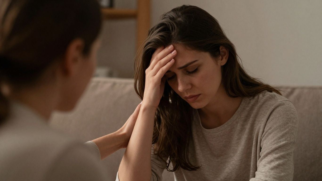 Mulher com desconforto emocional durante a TPM.