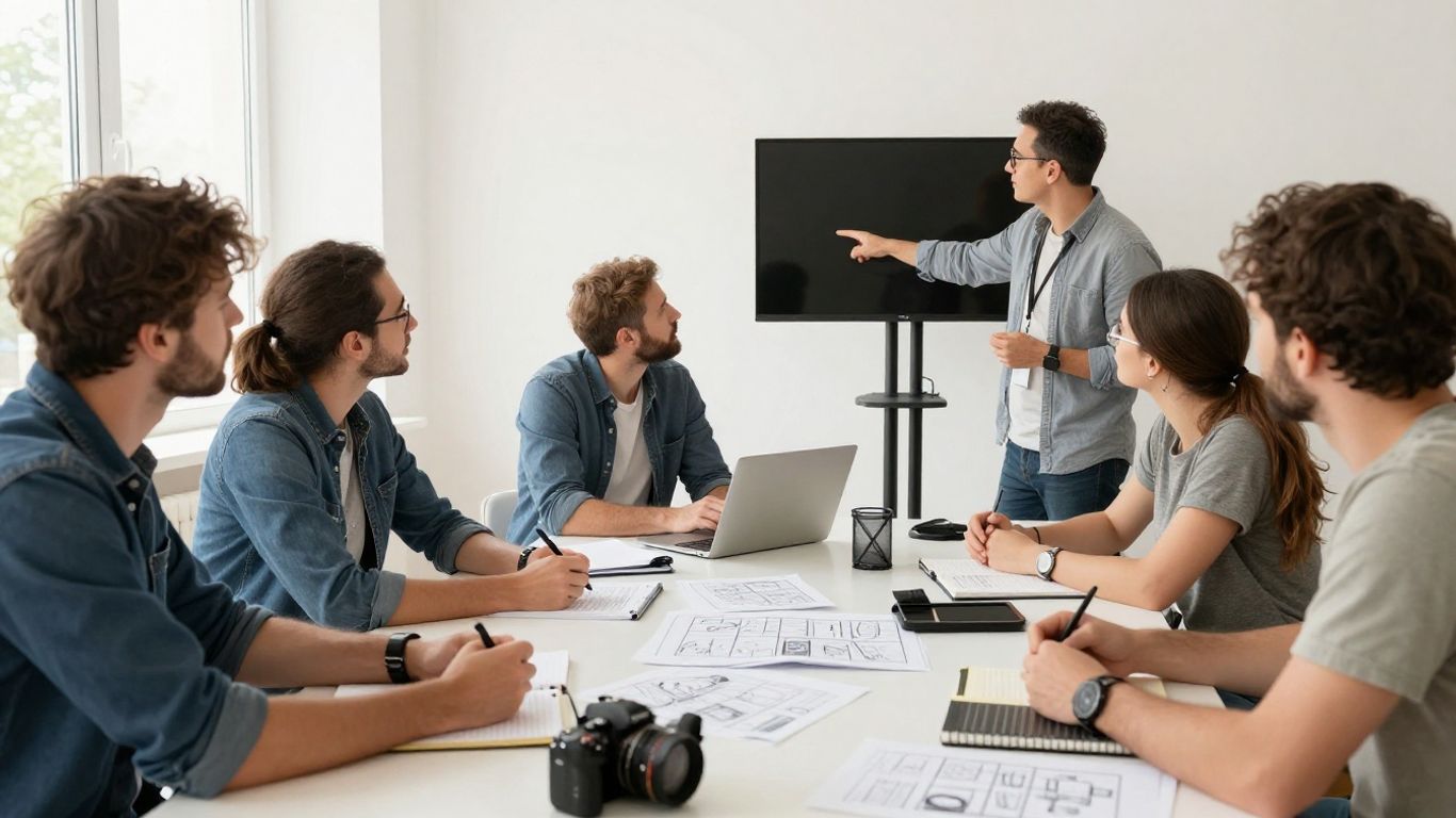 Production team planning a brand video