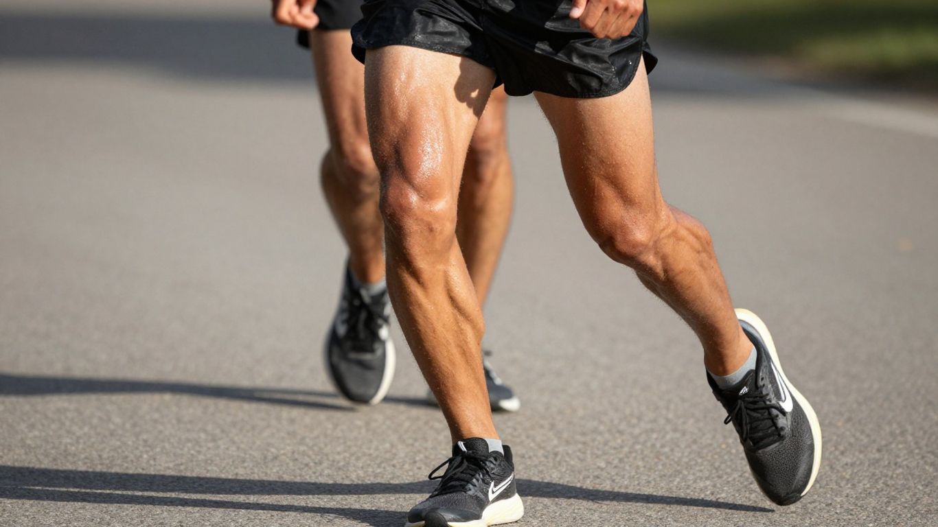 Runner sprinting on a path, focused on pace.