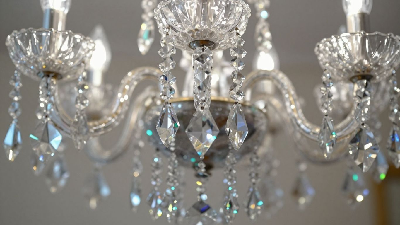 Sparkling vintage chandelier crystal catching the light.