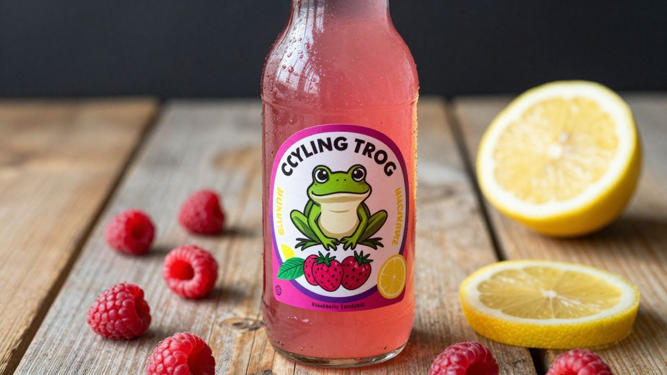 Cycling Frog Raspberry Lemonade bottle with fruit.