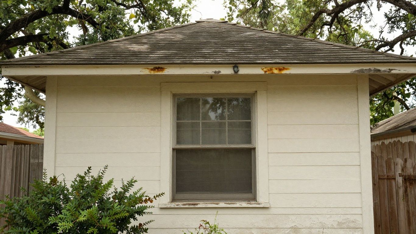 Older Austin home exterior with peeling paint and soft trim