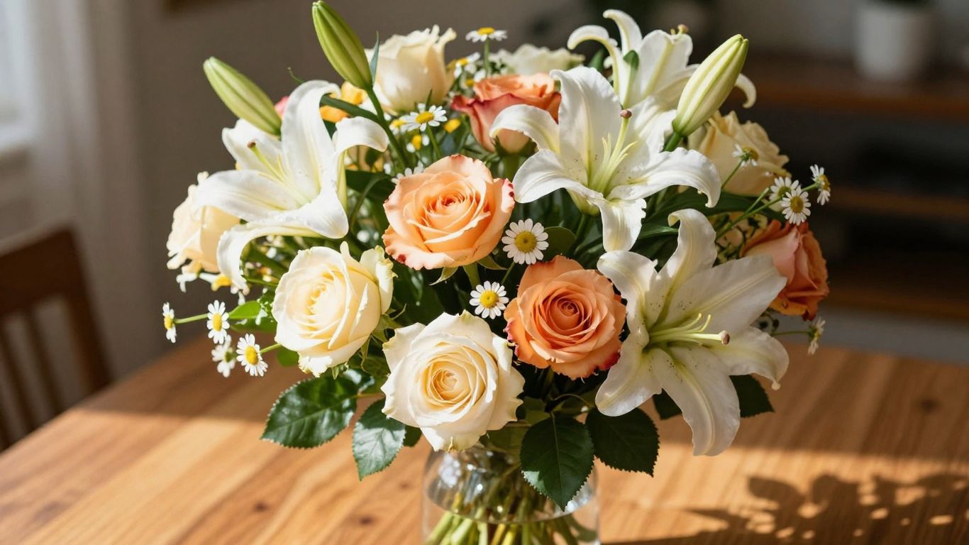 Colorful fresh flower bouquet in a vase.