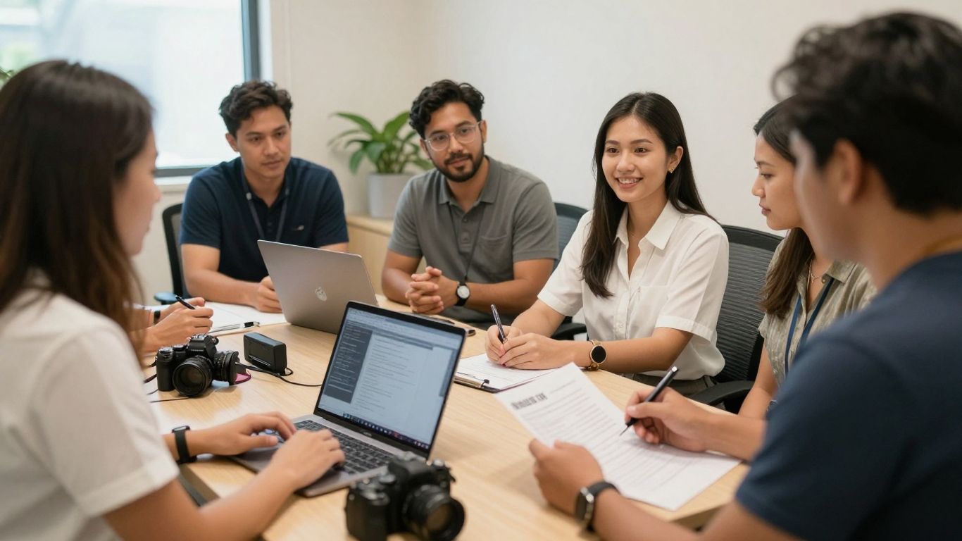 Clinic team reviewing influencer campaign materials