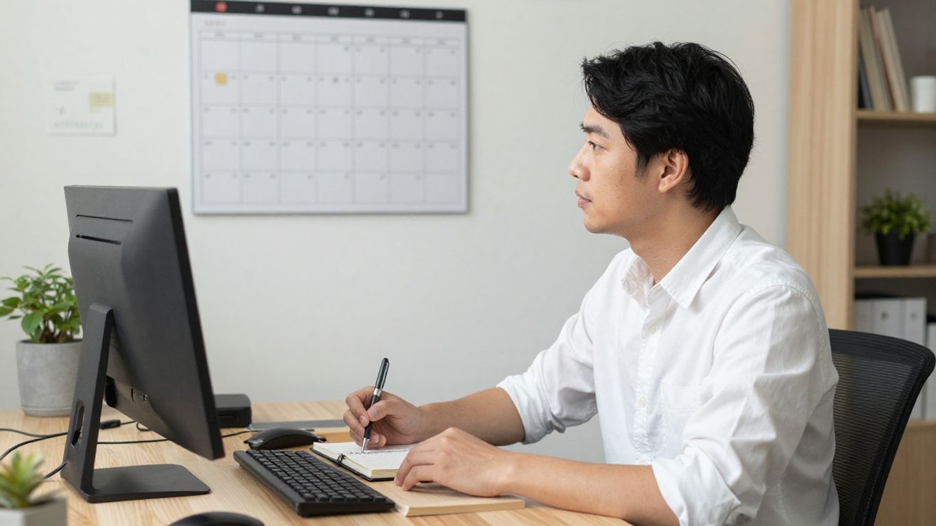 A professional planning a strategy on a notebook