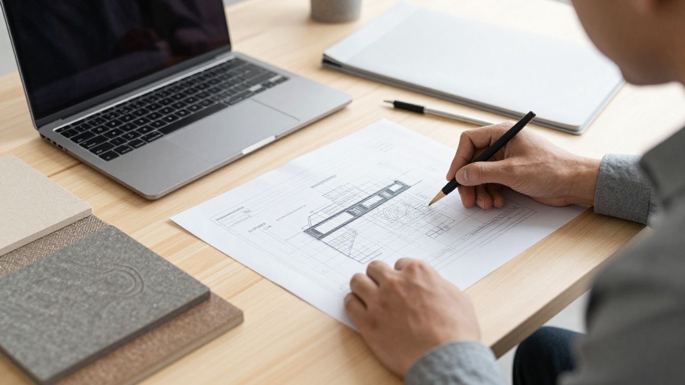 Construction proposal review with material samples