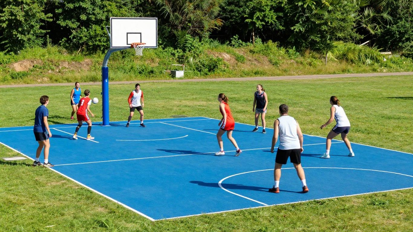 Goodna Netball players in action on a sunny day.
