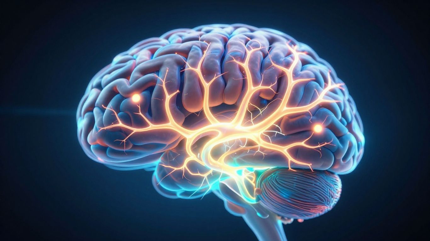 Brain with glowing neural pathways during peak focus.