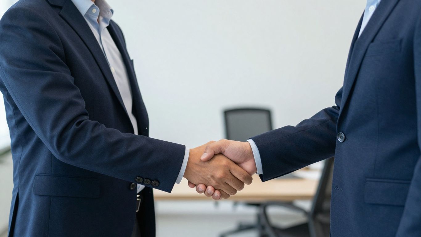 Händeschütteln zwischen zwei Geschäftspartnern im Büro.