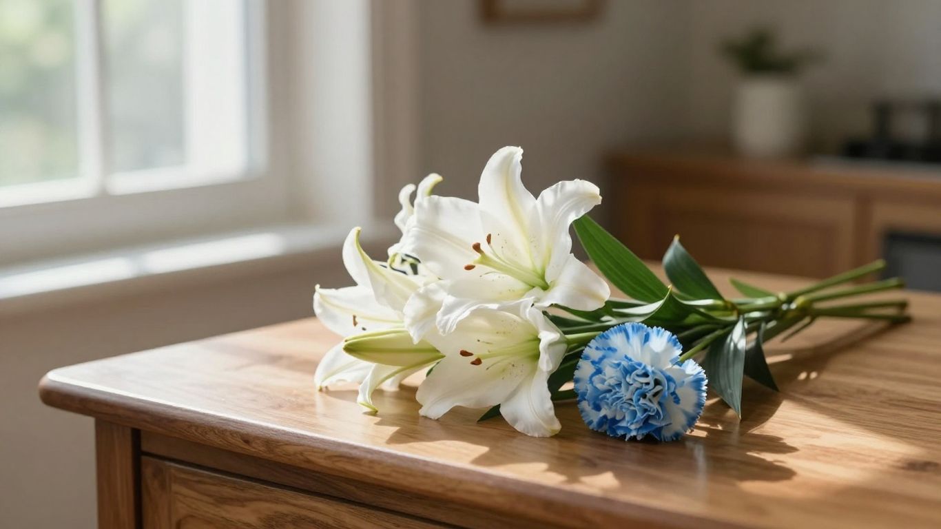 Floral arrangement on a wooden table