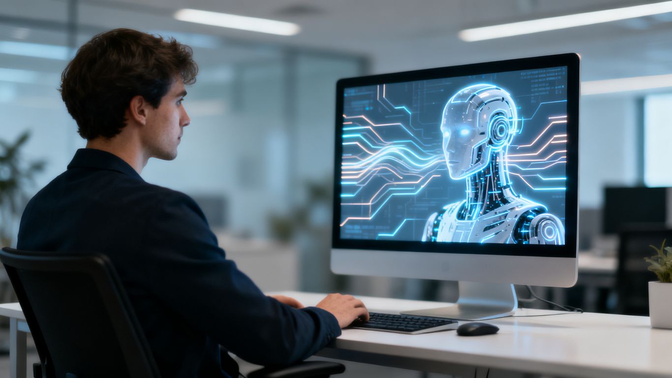 Person interacting with AI on a computer screen.