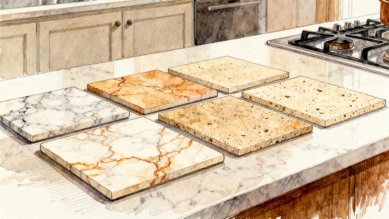 Marble and travertine backsplash samples
