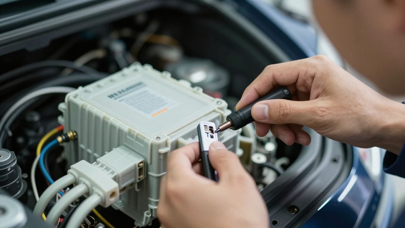 Technician using professional tools to inspect vehicle wiring