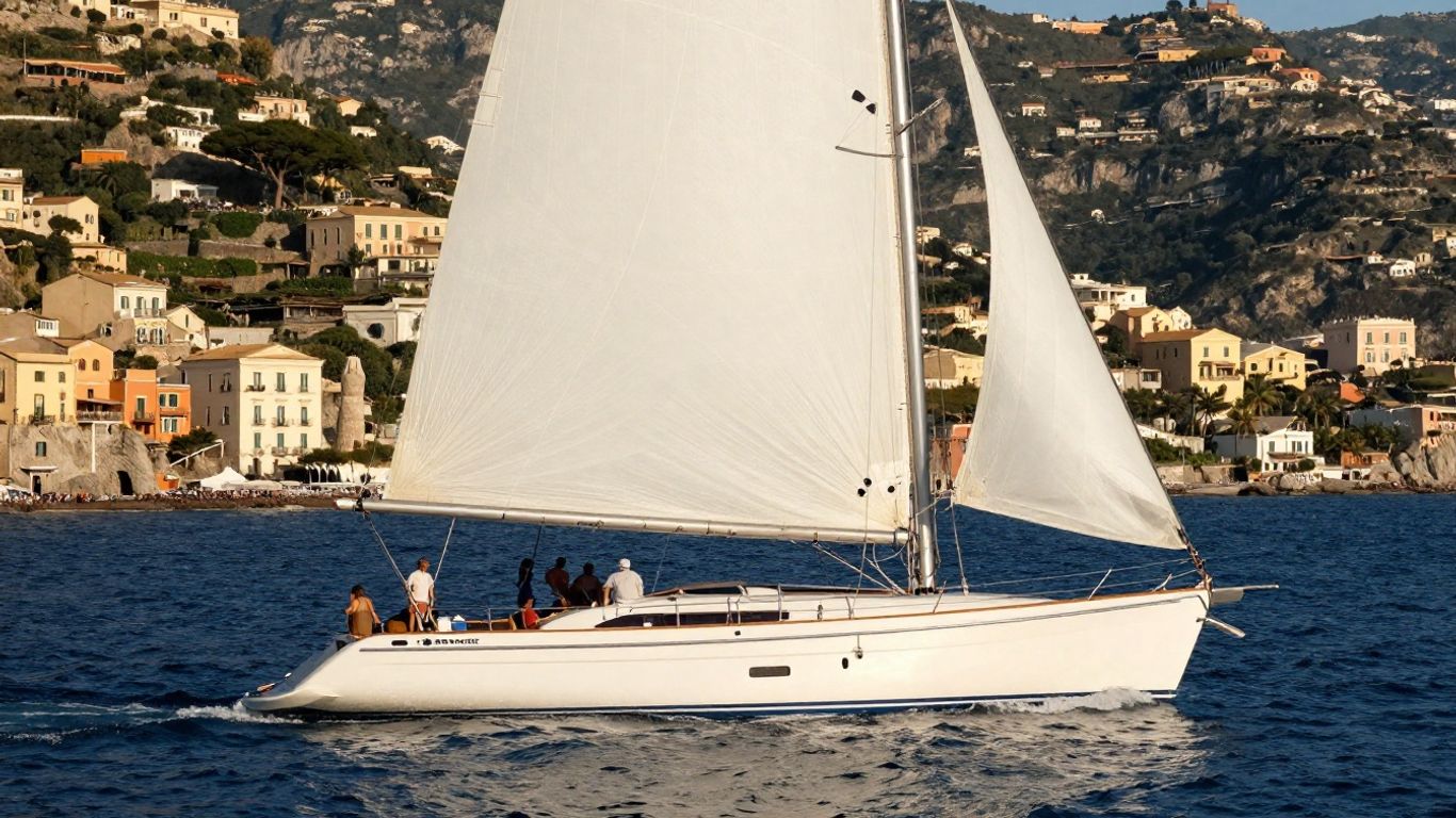 Luxury yacht sailing the Italian coast.