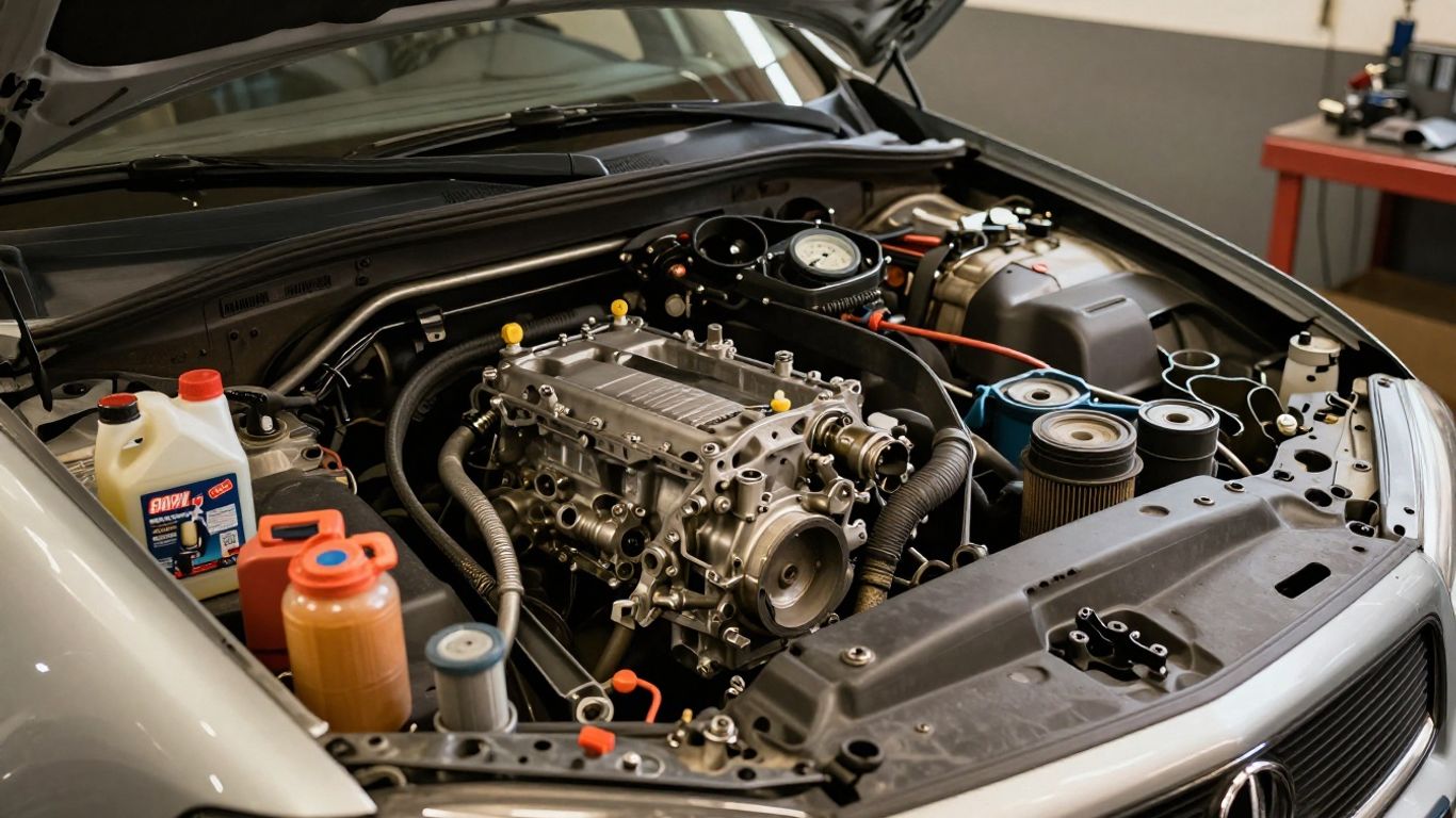 Technician inspecting recycled engine installation costs