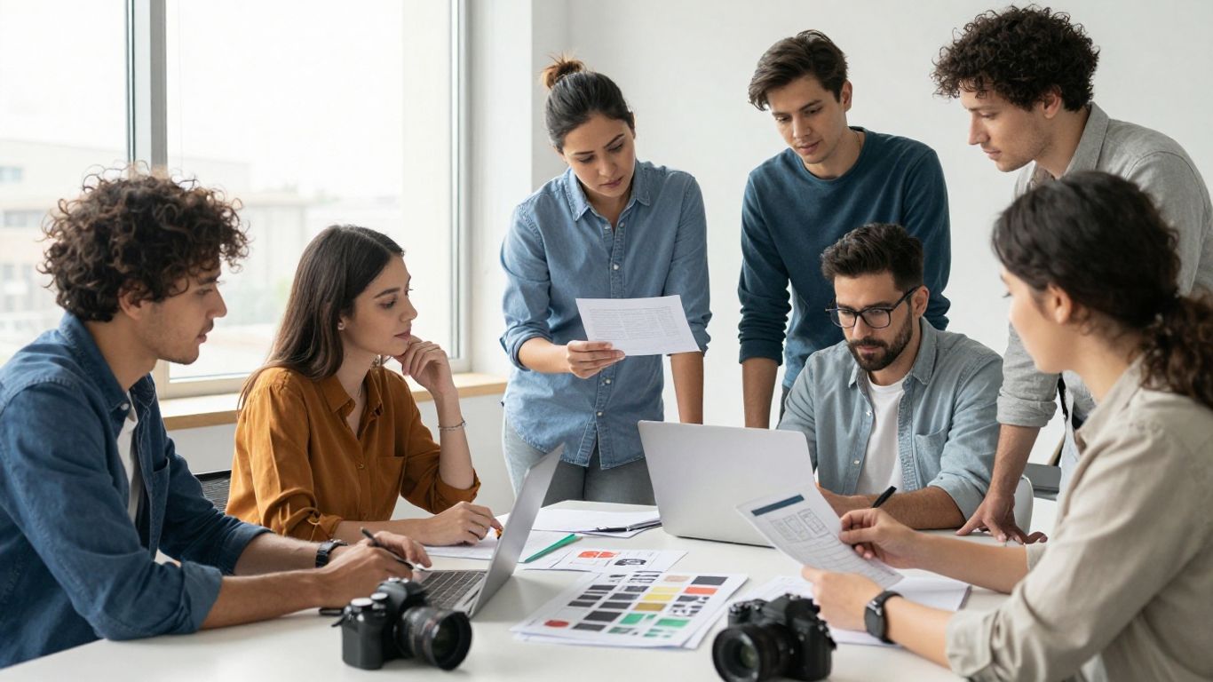 Marketing team planning a video shoot