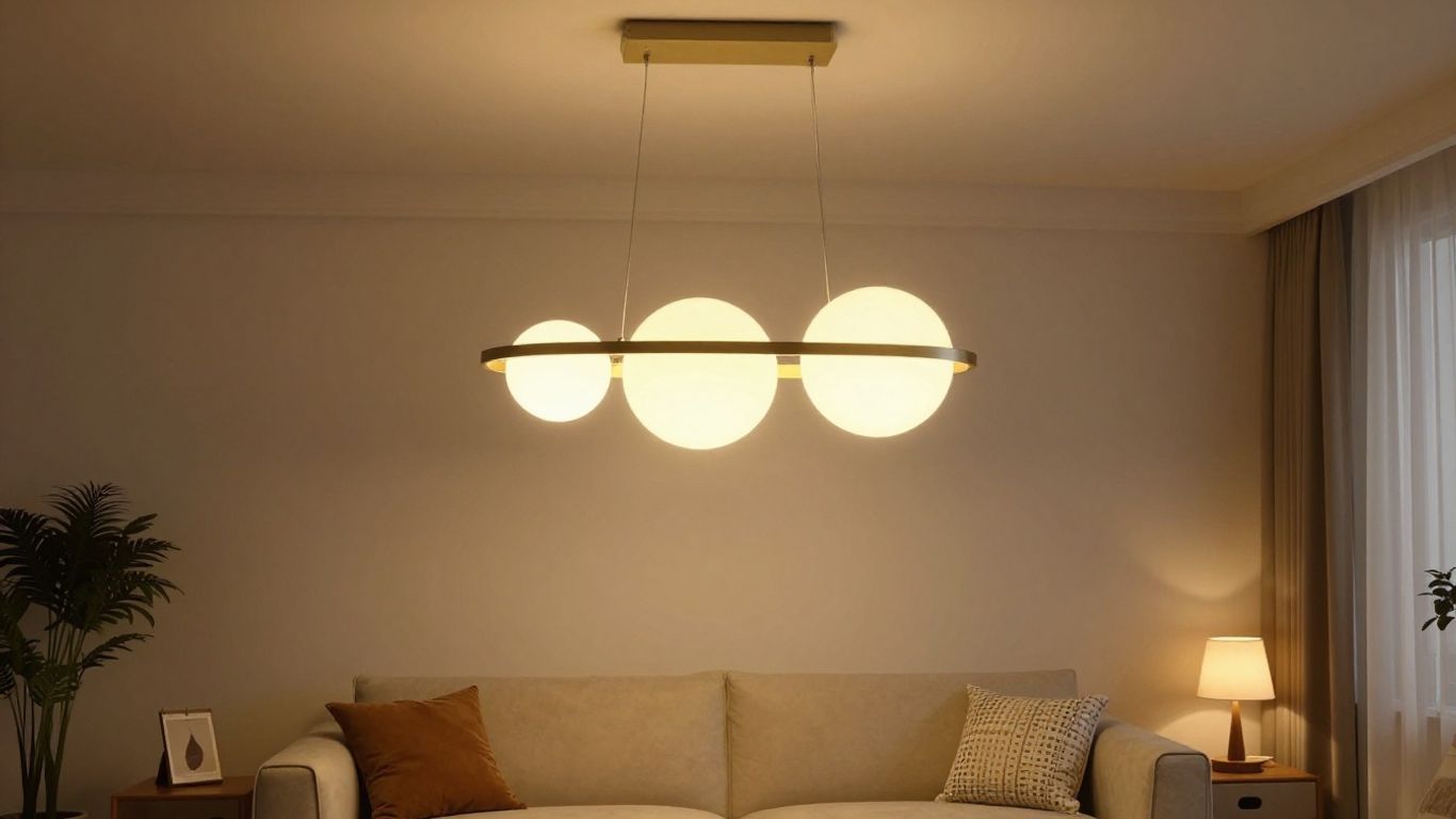 Stylish pendant light illuminating a modern living room.