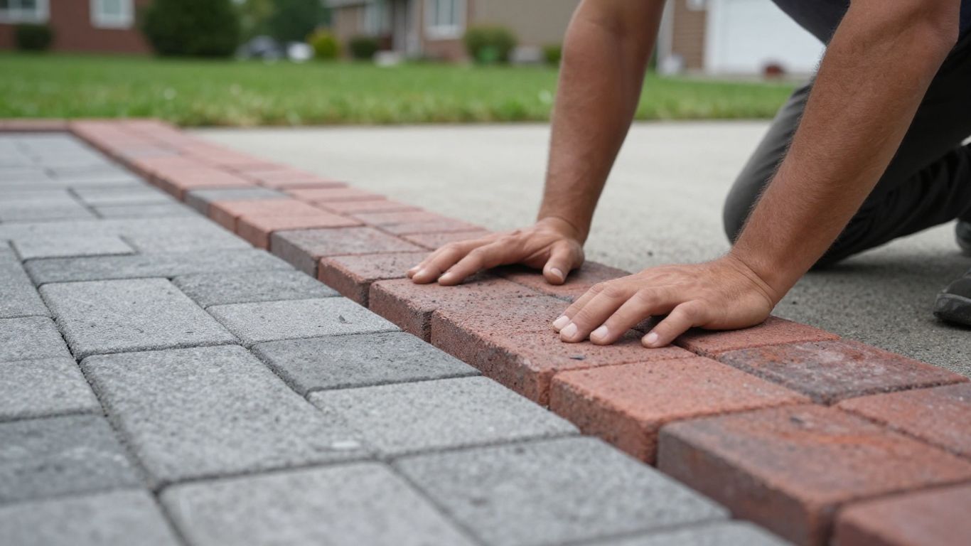 Installing interlock pavers on Ottawa driveway, close-up