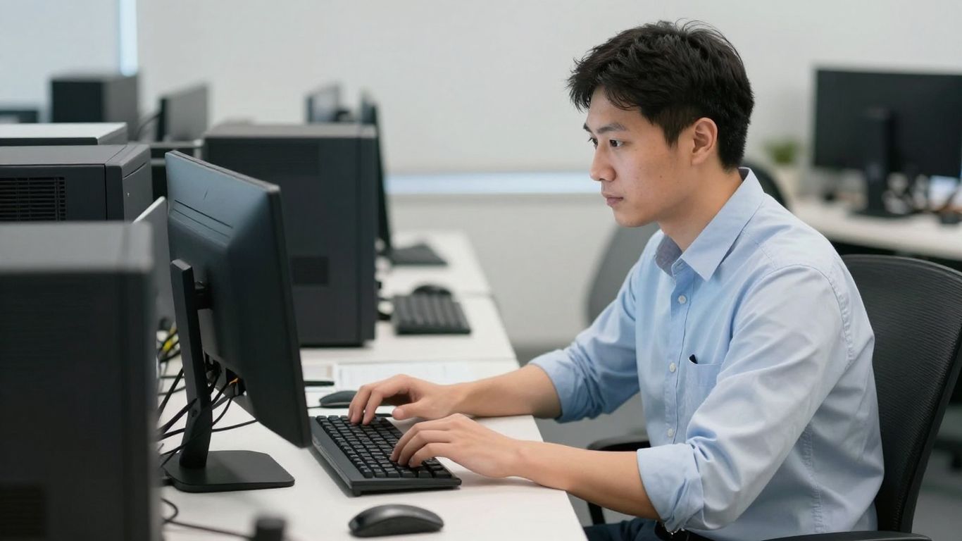 IT technician working on computer in Christchurch office