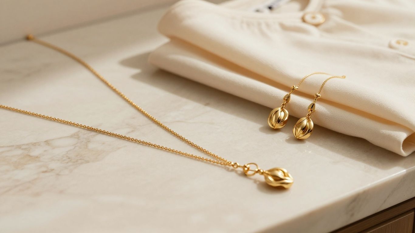 Elegant jewelry styled beside a neutral wardrobe