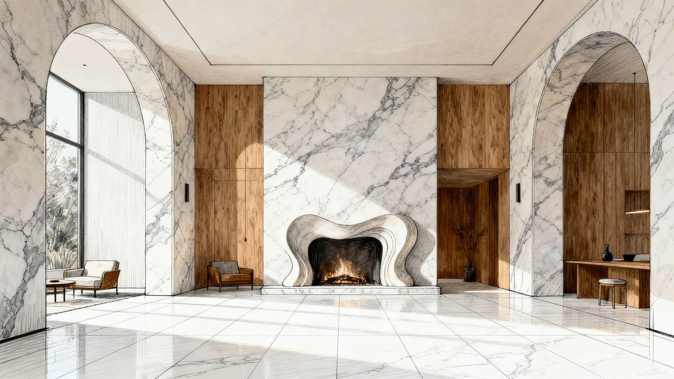 Elegant real marble interior with natural veining